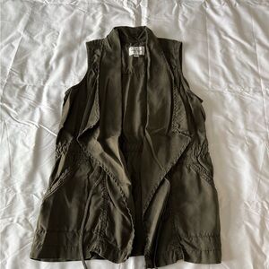 Olive Green Draped Front Cargo Vest With Drawstring Waist